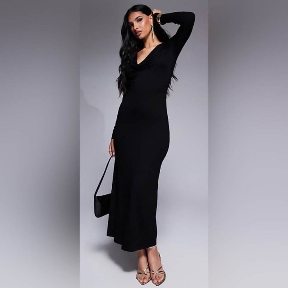 ASOS CURVE Black Knit Long Sleeve Maxi Sweater Dress Size 20